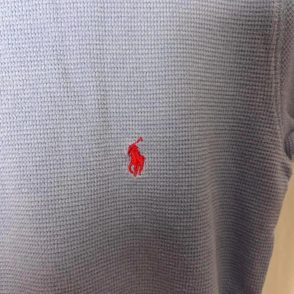 Polo‎ Ralph Lauren Shirt Mens Small Blue Waffle Knit Thermal Crewneck Pony Logo